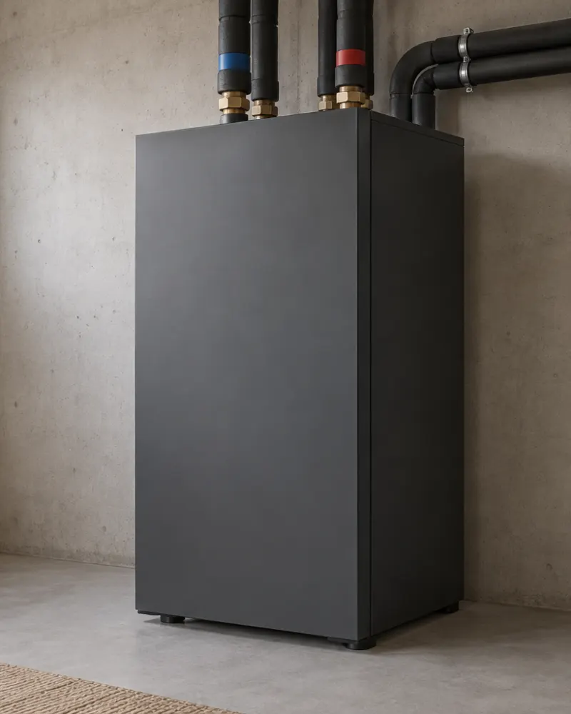 Ground-source heat pump cabinet in a utility room